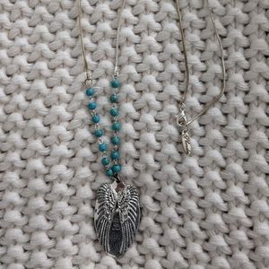 Necklace, Plunder, long style, silver & torquoise